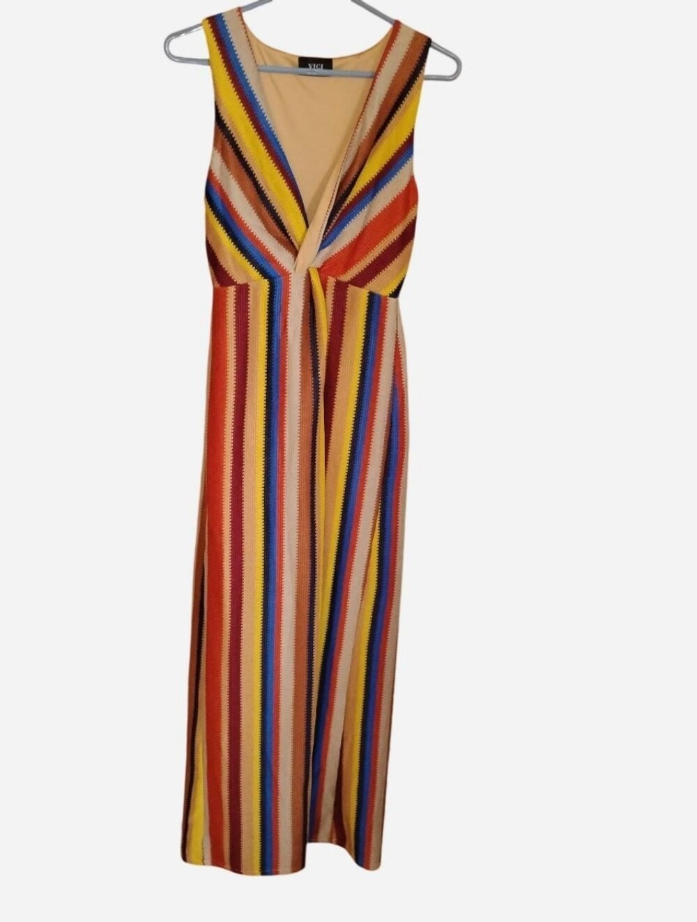 VICI Multicolored Striped Twist Front V-Neck Knit Maxi Dress - Size XS